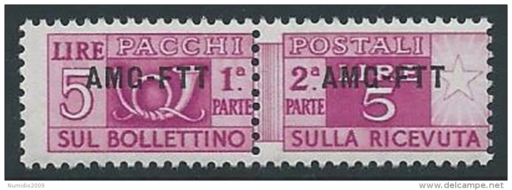 1949-53 TRIESTE A PACCHI POSTALI 5 LIRE MNH ** - ED103-8 - Postpaketen/concessie