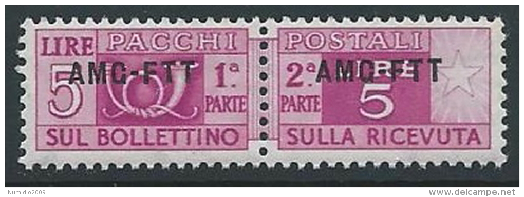 1949-53 TRIESTE A PACCHI POSTALI 5 LIRE MNH ** - ED104-5 - Postpaketen/concessie