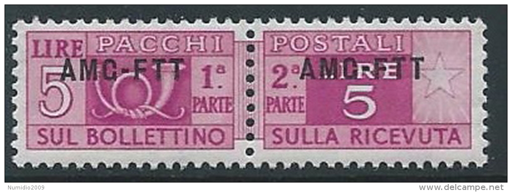 1949-53 TRIESTE A PACCHI POSTALI 5 LIRE MNH ** - ED105 - Colis Postaux/concession