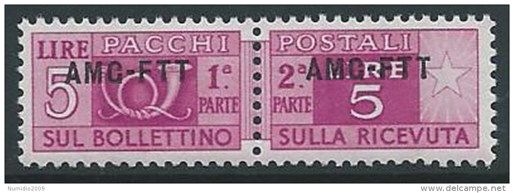 1949-53 TRIESTE A PACCHI POSTALI 5 LIRE MNH ** - ED105-6 - Colis Postaux/concession
