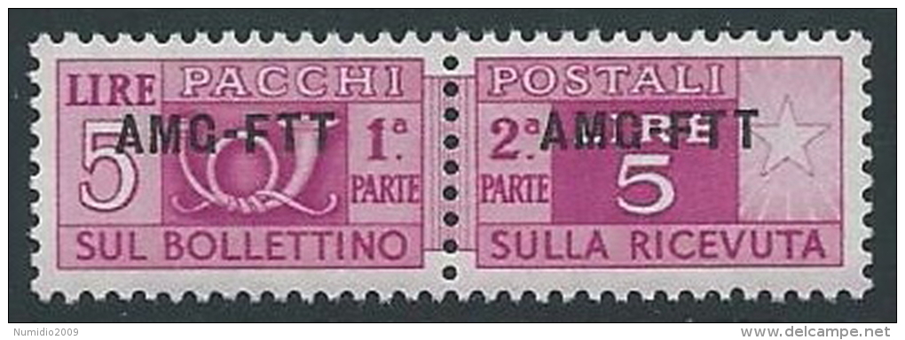 1949-53 TRIESTE A PACCHI POSTALI 5 LIRE MNH ** - ED105-8 - Postpaketen/concessie