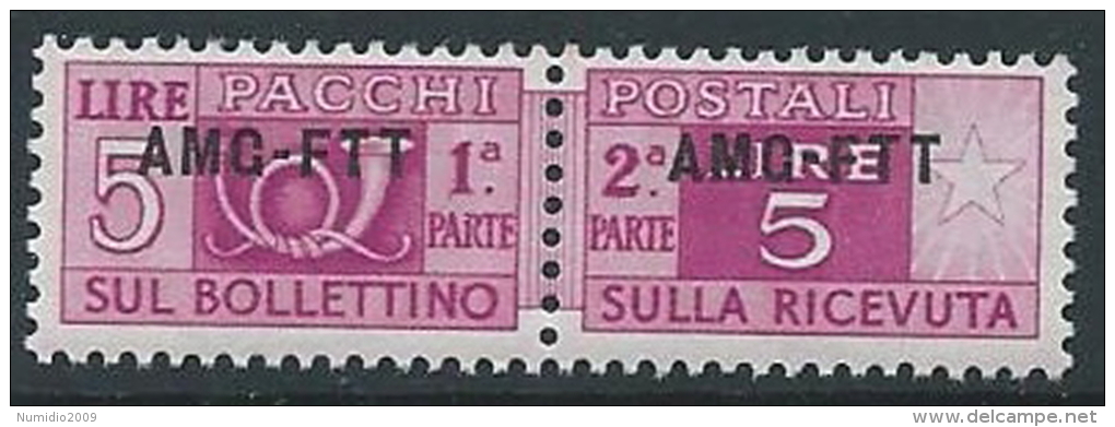 1949-53 TRIESTE A PACCHI POSTALI 5 LIRE MNH ** - ED106 - Colis Postaux/concession