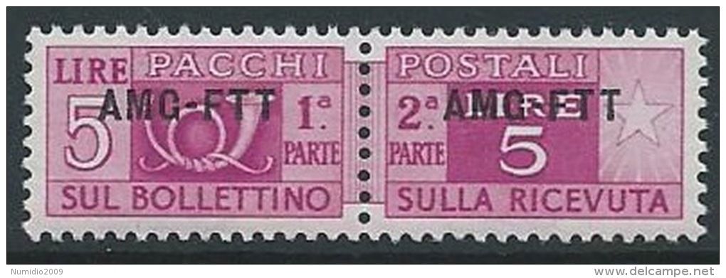 1949-53 TRIESTE A PACCHI POSTALI 5 LIRE MNH ** - ED106-2 - Colis Postaux/concession