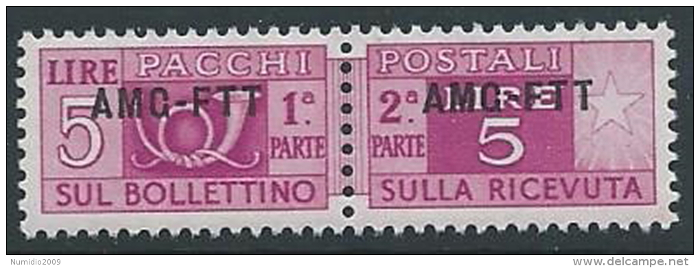 1949-53 TRIESTE A PACCHI POSTALI 5 LIRE MNH ** - ED106-3 - Colis Postaux/concession