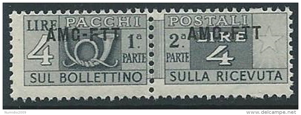 1949-53 TRIESTE A PACCHI POSTALI 4 LIRE MNH ** - ED107-4 - Postal And Consigned Parcels