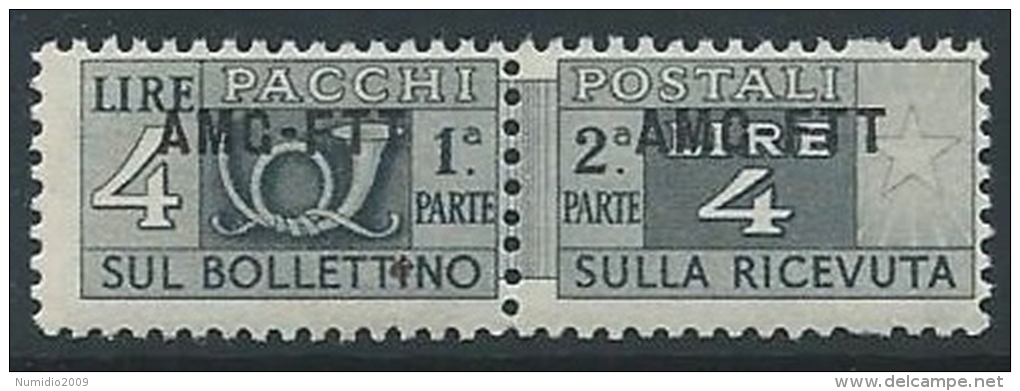 1949-53 TRIESTE A PACCHI POSTALI 4 LIRE MNH ** - ED107-7 - Colis Postaux/concession