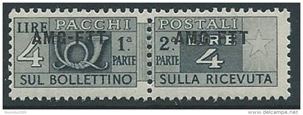 1949-53 TRIESTE A PACCHI POSTALI 4 LIRE MNH ** - ED108-9 - Colis Postaux/concession