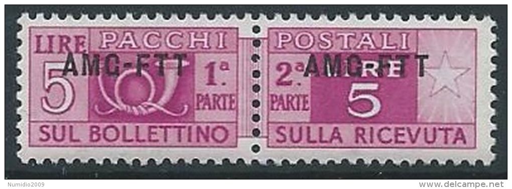 1949-53 TRIESTE A PACCHI POSTALI 5 LIRE MNH ** - ED117 - Paketmarken/Konzessionen