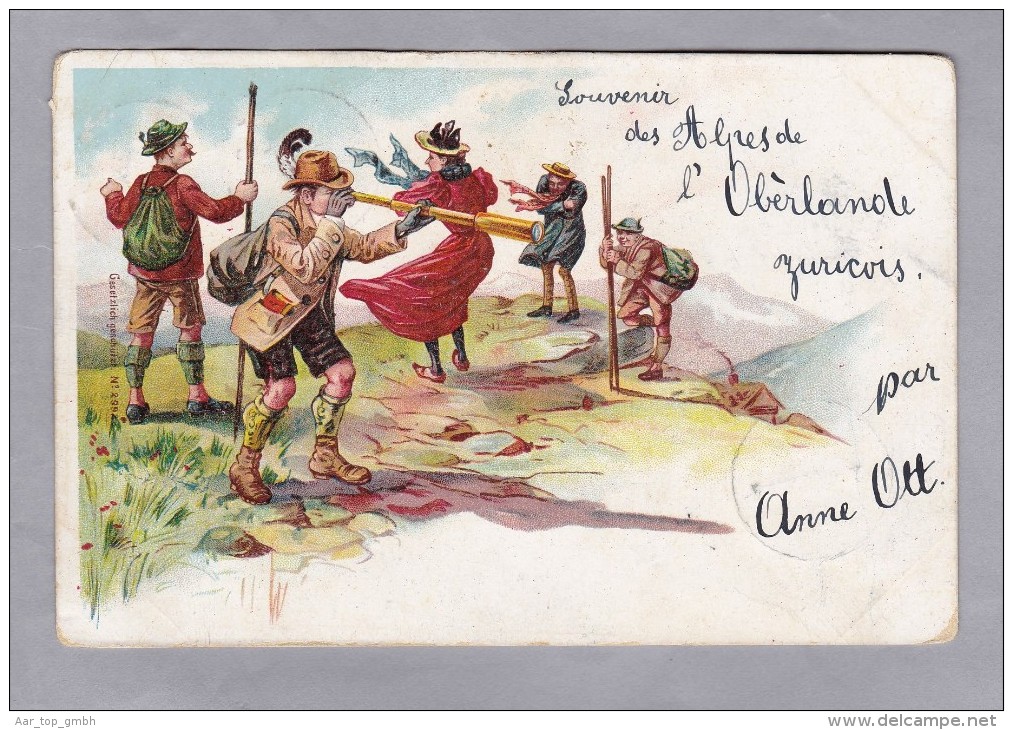 Gruss Aus Den Bergen Litho 1899.VIII.23 Saaland Nach Zürich - Souvenir De...