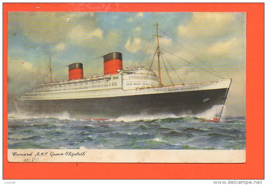 Bateau - Paquebot - Cunard R.M.S. " Quenne Elisabeth " - Tampon De New-YOrk (obiltération) - Steamers