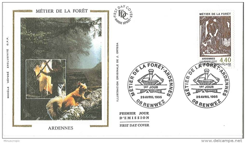 Enveloppe FDC Soie - Métier De La Forêt - Ardennes - Renwez - 1995 - 1990-1999