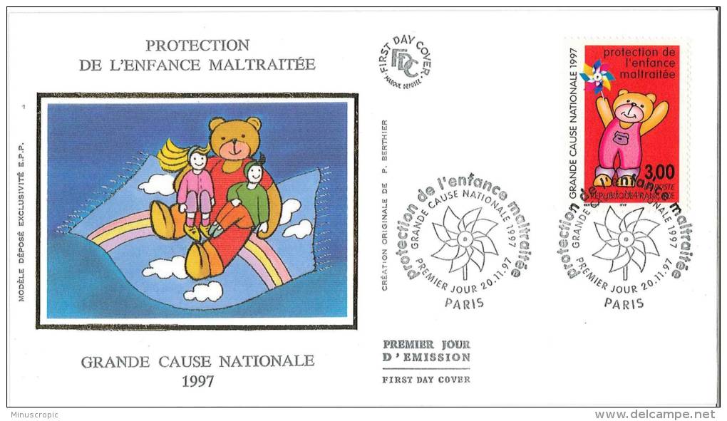Enveloppe FDC Soie - Protection De L'Enfance Maltraitée - Paris - 1997 - 1990-1999