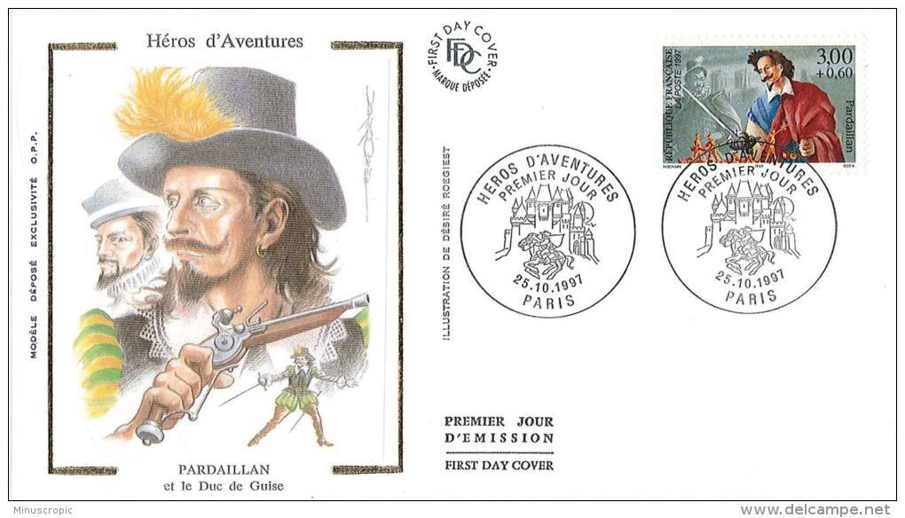 Enveloppe FDC Soie - Héros D'Aventures - Pardaillan - Paris - 1997 - 1990-1999