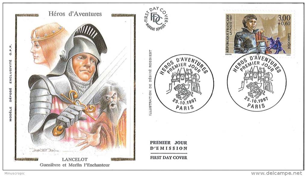 Enveloppe FDC Soie - Héros D'Aventures - Lancelot - Paris - 1997 - 1990-1999