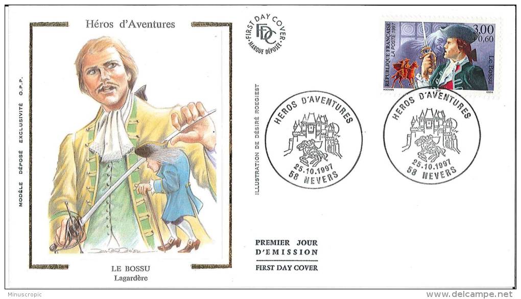 Enveloppe FDC Soie - Héros D'Aventures - Le Bossu - Nevers - 1997 - 1990-1999