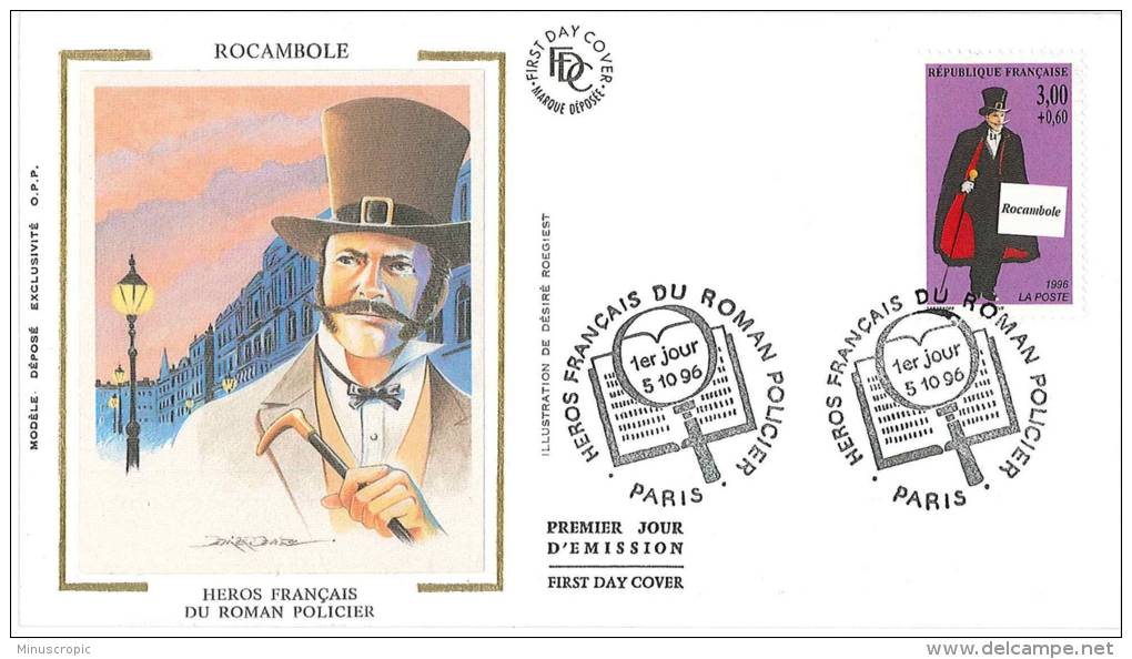 Enveloppe FDC Soie - Héros Français Du Roman Policier - Rocambole - Paris - 1996 - 1990-1999