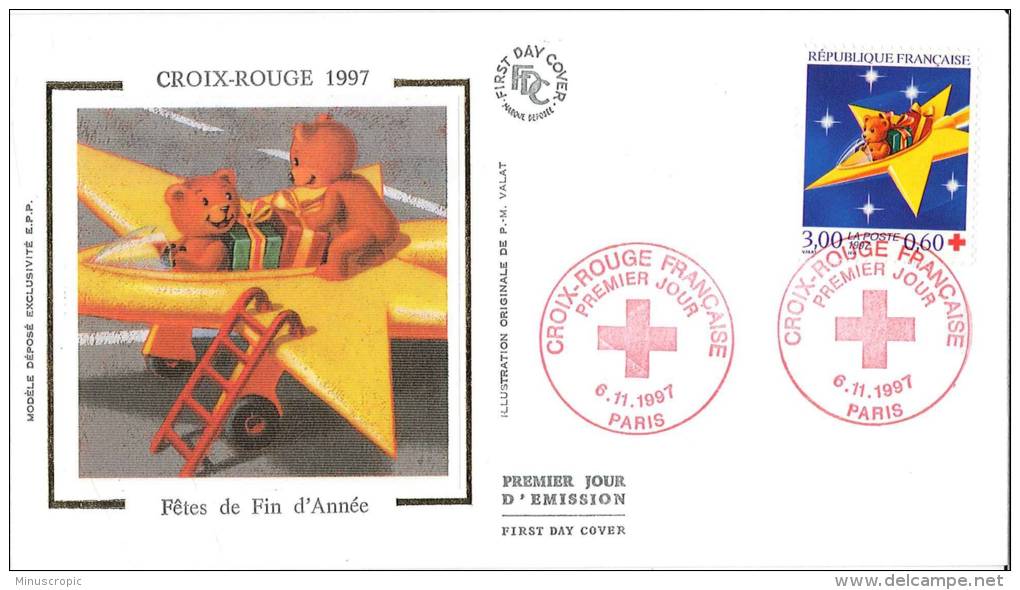 Enveloppe FDC Soie - Croix Rouge 1997 - Fêtes De Fin D'année - Paris - 1997 - 1990-1999