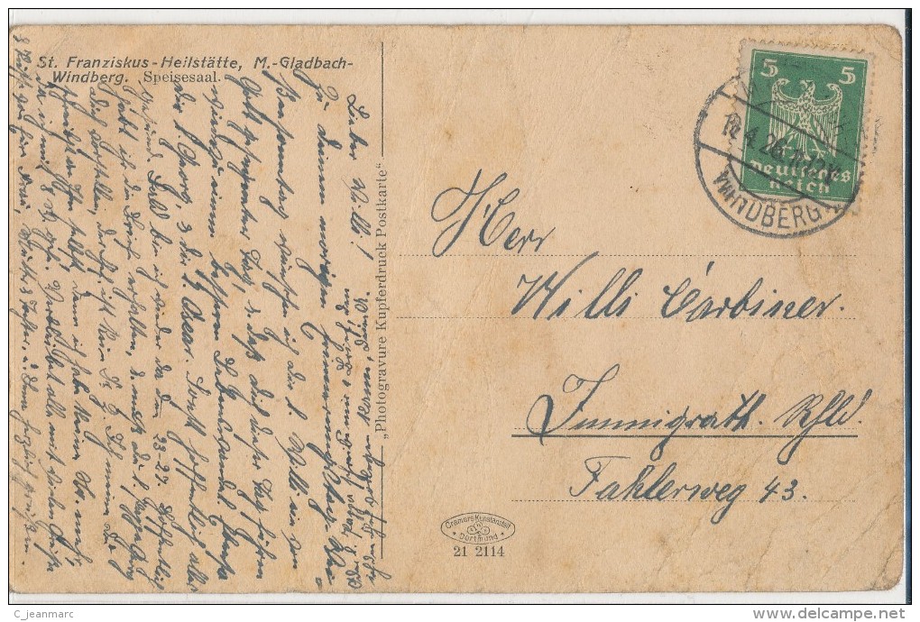 ALLEMAGNE  MONCHENGLADBACH WINDBERG VOYAGEE 1926 ETAT VOIR 2 SCANS - Moenchengladbach