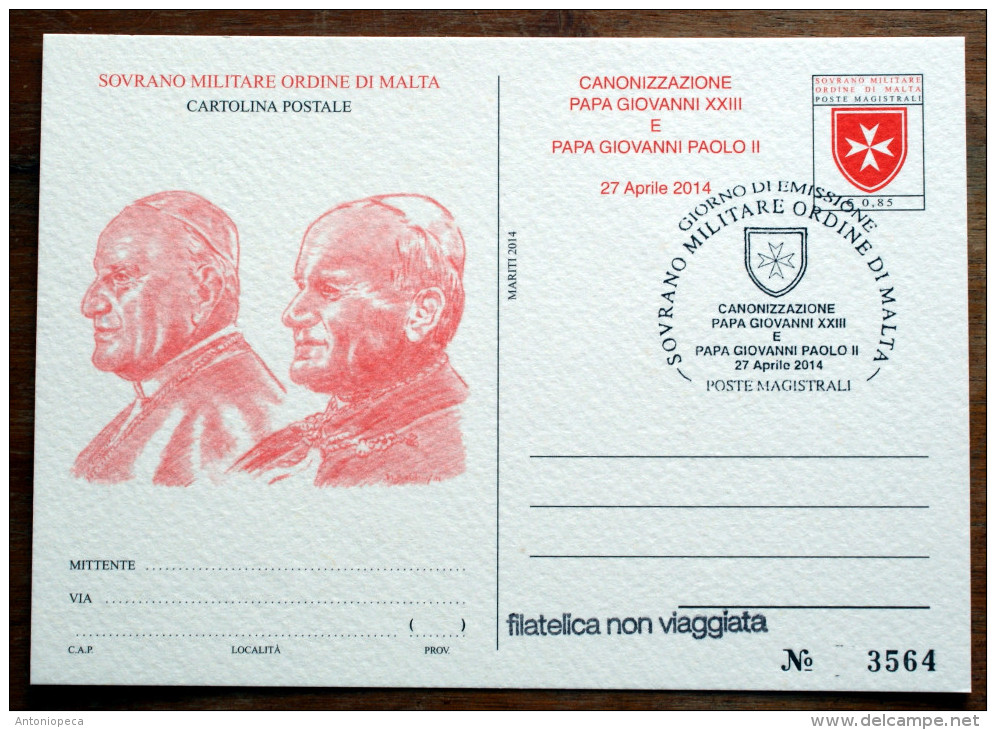 SMOM 2014 -   CANONISATION POPES JOHN  PAUL II AND JOHN XXIII , 2 POSTCARDS - Papi