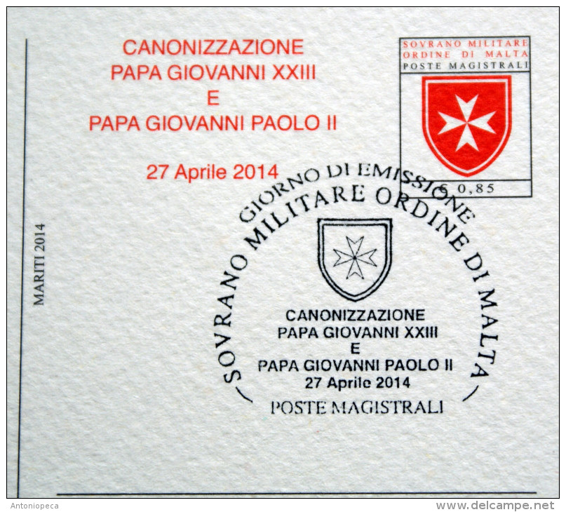 SMOM 2014 -   CANONISATION POPES JOHN  PAUL II AND JOHN XXIII , 2 POSTCARDS - Papi