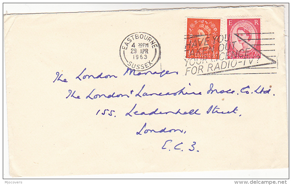 1963 EASTBOURNE GB  Cover TV RADIO LICENCE SLOGAN Pmk  Stamps Broadcasting Telecom - Telecom