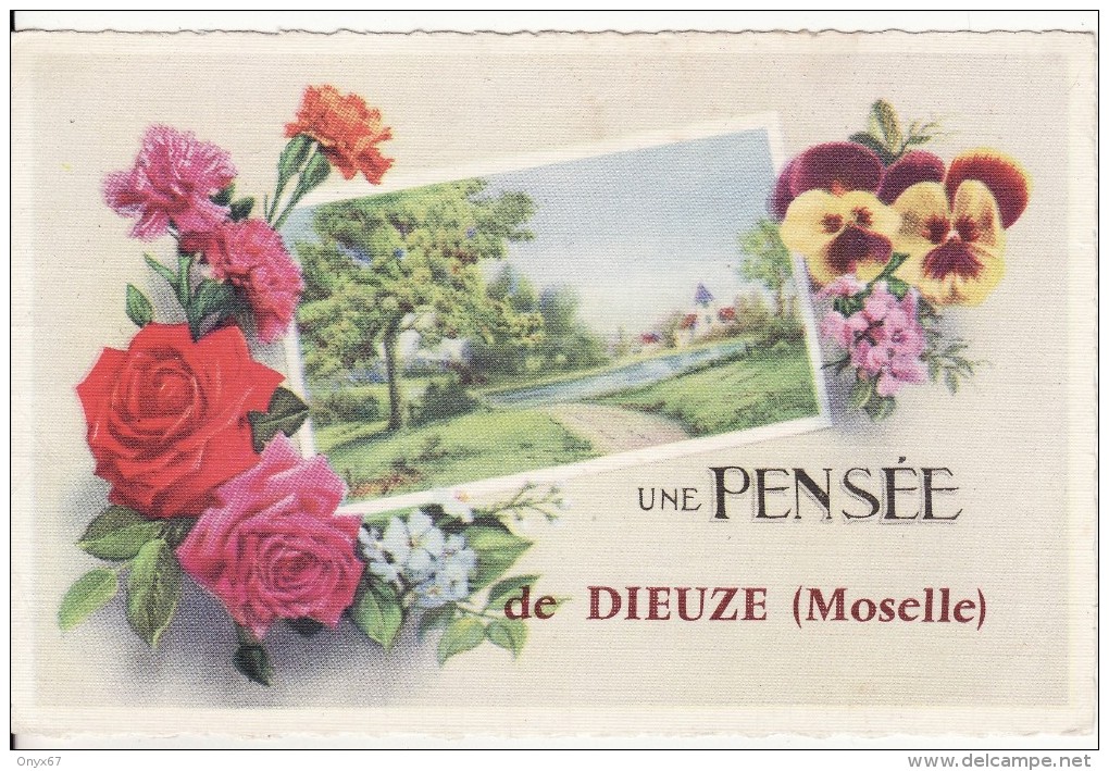 Carte Postale Fantaisie De DIEUZE-DUSS (Moselle) Une Pensées De DIEUZE Avec Fleur- Rose Et Pensée  -VOIR 2 SCANS - - Dieuze