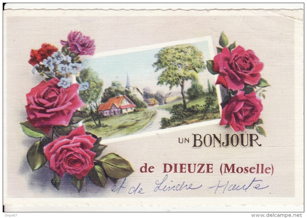 Carte Postale Fantaisie De DIEUZE-DUSS (Moselle) Un Bonjour De DIEUZE Avec Fleur- Rose  -VOIR 2 SCANS - - Dieuze