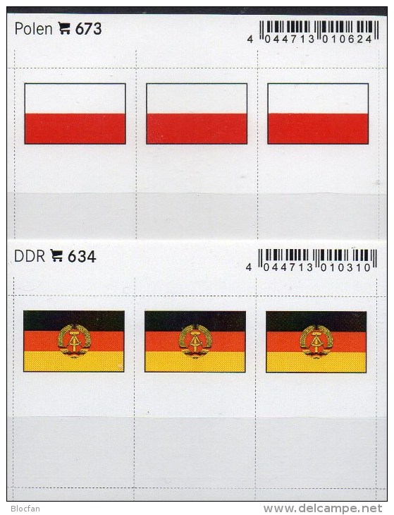 2x3 In Farbe Flaggen-Sticker Polen+DDR 7€ Von Kennzeichnung Alben Karten Sammlungen LINDNER 634+673 Flags Polska Germany - Jurassic Park