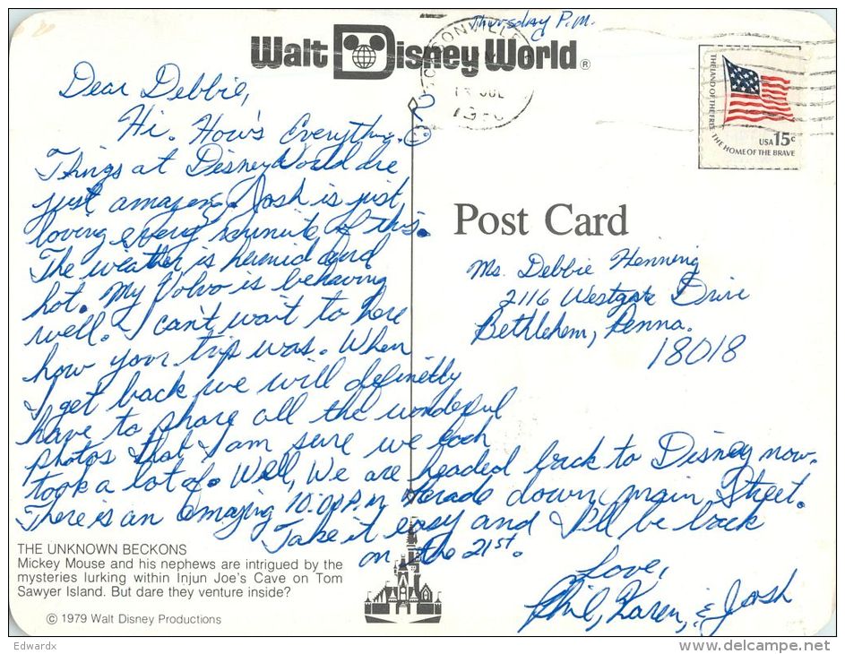 Mickey Mouse And Nephews US Postcard Used Posted To UK 1980 Stamp - Disneyworld