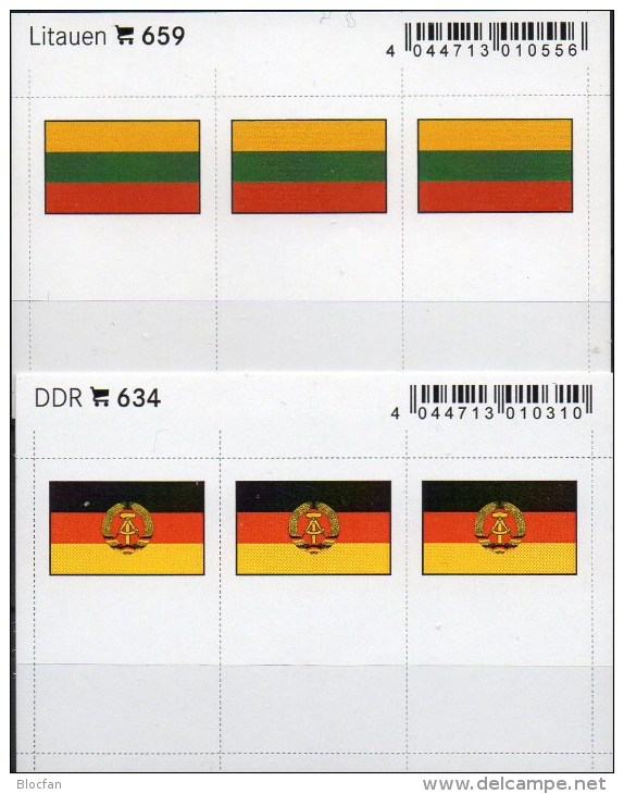 2x3 In Farbe Flaggen-Sticker DDR+Litauen 7€ Kennzeichnung Alben Karten Sammlungen LINDNER 634+659 Flag Germany Lithuiana - Chemin De Fer