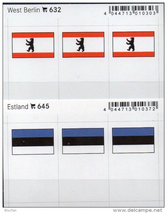 2x3 In Farbe Flaggen-Sticker Berlin+Estland 7€ Kennzeichnung Alben Karten Sammlungen LINDNER 632+645 Flags Germany Eesti - Blumen