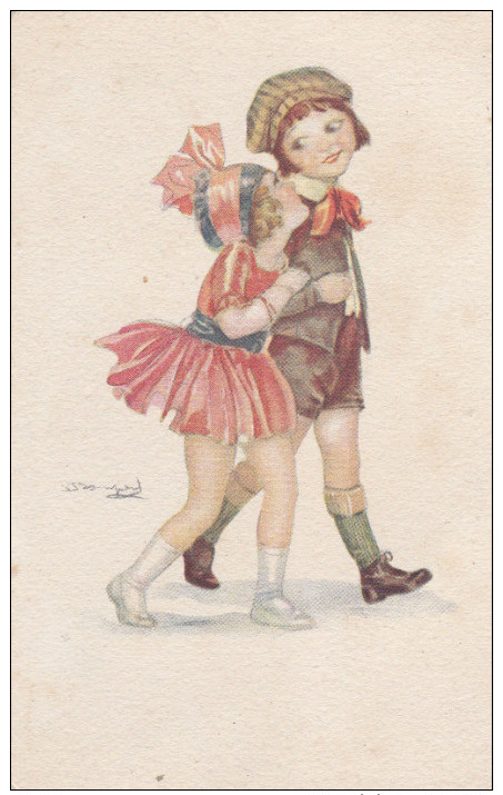 CPA  Illustrée  Signée Bompard  ENFANTS  Tendre Idylle Un Regard Qui En Dit Long  !!! - Bompard, S.