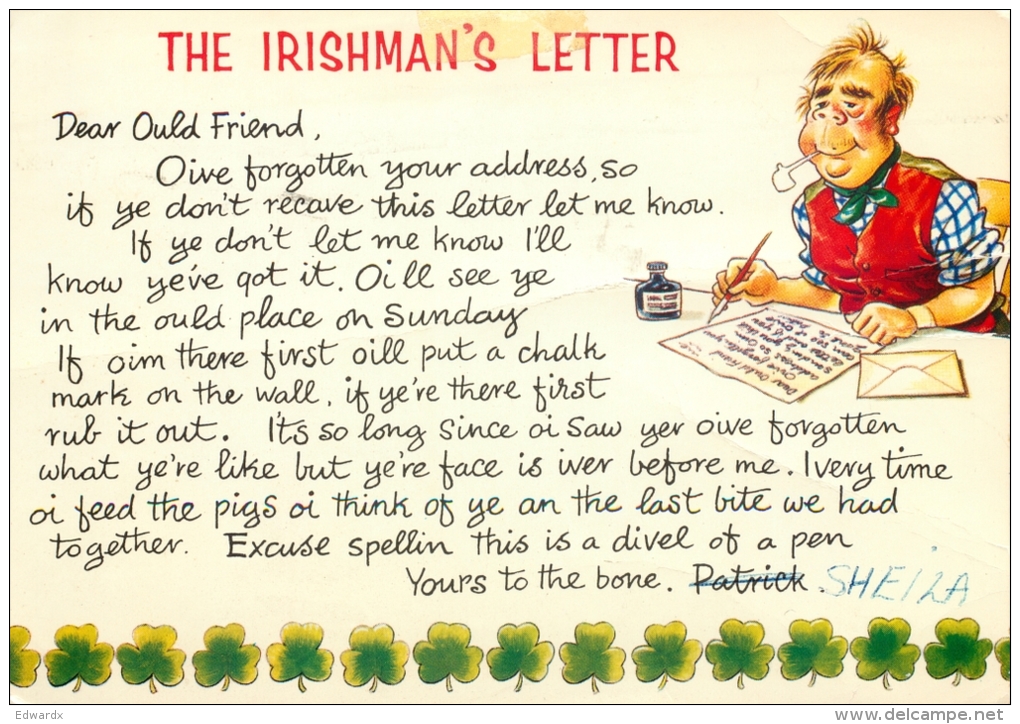 Stupid Irishman's Letter, Ireland Postcard Used Posted To UK 1992 Gb Stamp - Other & Unclassified