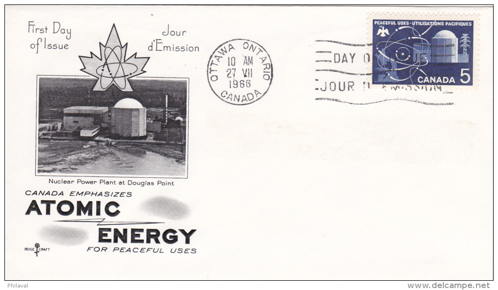 CANADA : FDC Atomic Energy - Obl. Ottawa Ontario Le 27. VII.1966 - 17 X 9 Cms. - 1961-1970