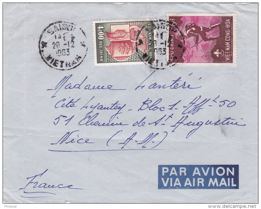 VIETNAM : FRAGMENT DE LETTRE Oblitérée Le 28.12.1963 - 14.5 X 11.5 Cms - Vietnam