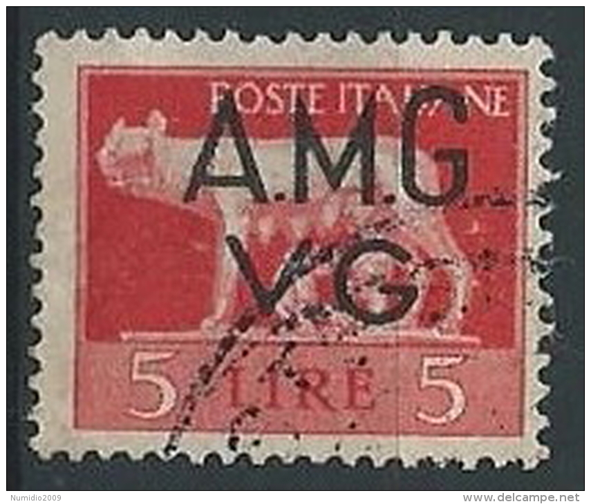 1945-47 TRIESTE AMG VG USATO LUOGOTENENZA 5 LIRE - ED177 - Oblitérés