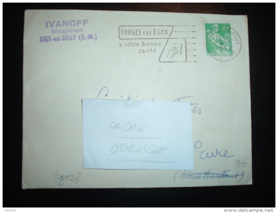 LETTRE TP PAYSANNE 10F OBLMEC. 4-5-1959 FORGES LES EAUX (76) + EAU + IVANOFF MAGICIEN - Thermalisme