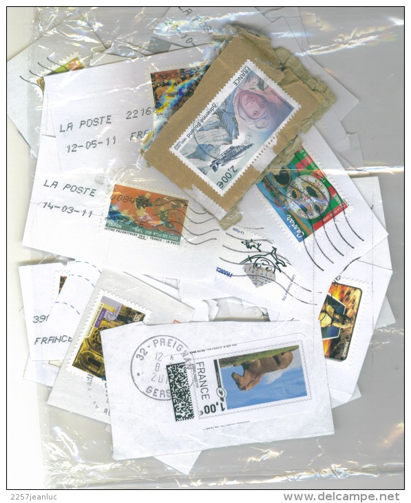 Lot De 66 Timbres  France  Sur  Fragement De Lettre De  2000 à 2014 Dont 2€  Poste Aérienne - Mezclas (max 999 Sellos)