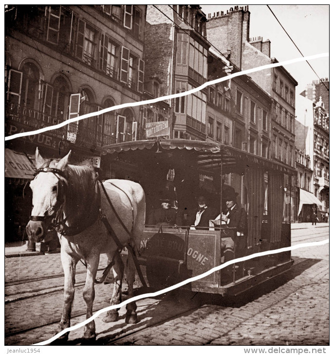 BOULOGNE TRAMWAY A CHEVAL UNIQUE   TIRAGE D APRES PLAQUE PHOTO LIRE LA DESCRIPTION - Otros & Sin Clasificación