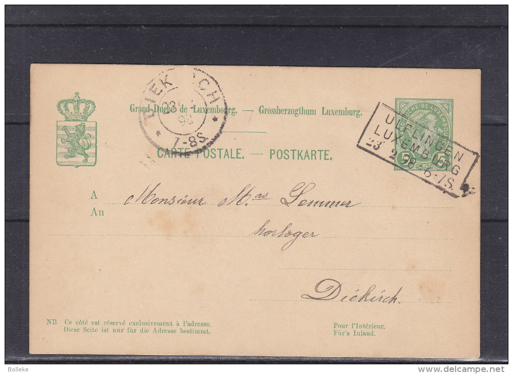 Luxembourg - Carte Postale De 1898 - Entier Postal - Oblitération Ulflingen - Expédié Vers Diekirch - 1895 Adolphe Right-hand Side