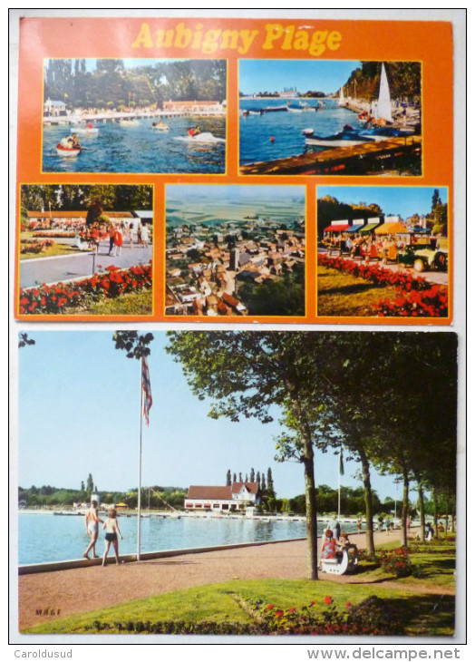 Cp Lot  2x  AUBIGNY PLAGE Multi Vues Souvenir  Lac Ville Palais De Isle Quais Regates +- 1970 - Auby