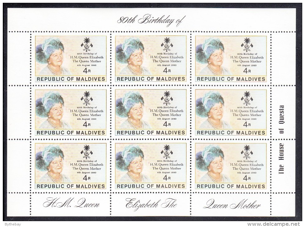 Maldives MNH Scott #874 Minisheet Of 9 4r Queen Mother - 80th Birthday - Maldives (1965-...)