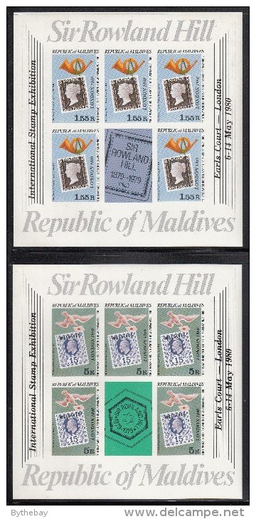 Maldives MNH Scott #853-#854 Set Of 2 Imperf  Minisheets Of 5 Plus Labels Overprinted ´London 1980´ - Maldives (1965-...)