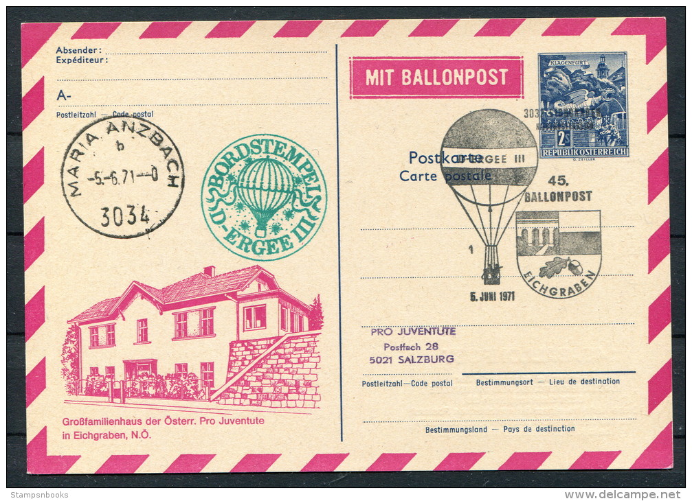 1971 Austria Pro Juventute Charity Ballonpost Flight Maria Anzbach Ballonpost Österreich - Balloon Covers