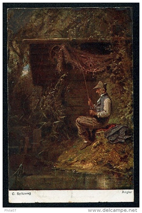 C. Spitzweg Angler - Nr. 371 ------ Postcard Not Traveled - Peintures & Tableaux