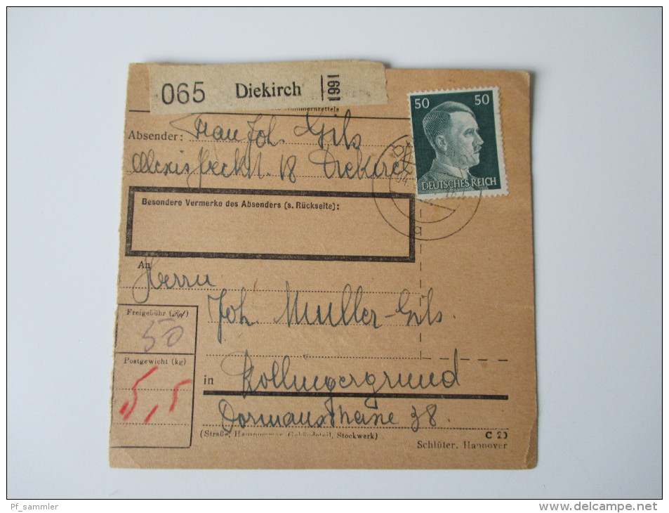 Luxemburg Diekirch Paketkarte. Deutsche Besetzung 1943 ? - 1940-1944 Deutsche Besatzung