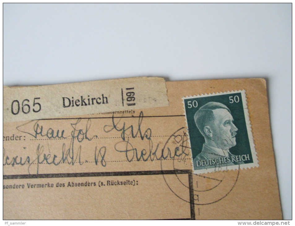 Luxemburg Diekirch Paketkarte. Deutsche Besetzung 1943 ? - 1940-1944 Deutsche Besatzung