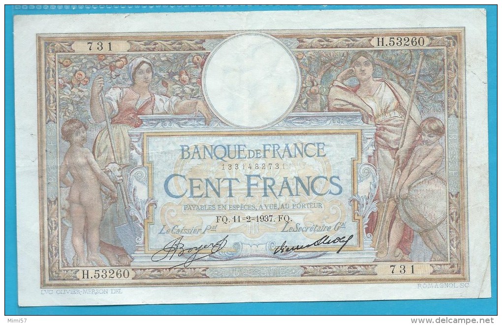 100 Francs 11/02/1937 - 100 F 1908-1939 ''Luc Olivier Merson''