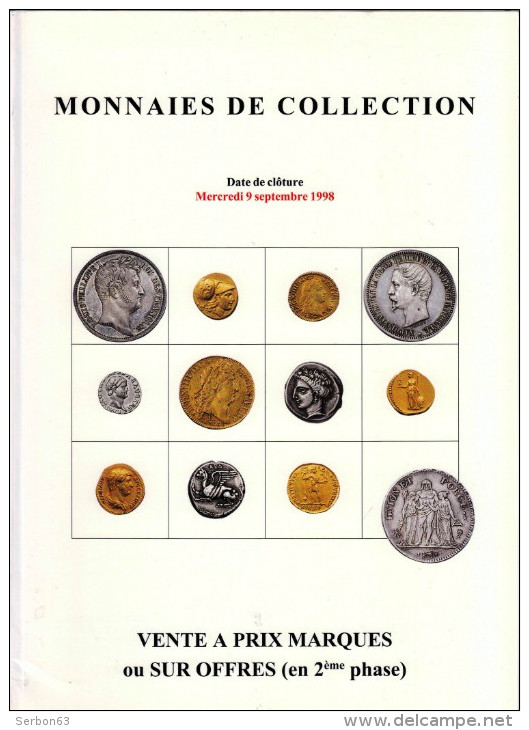 MONNAIES DE COLLECTION ANCIENNES LUXUEUX CATALOGUE SEPTEMBRE 1998 NUMISMATIQUE POINDESSAULT VEDRINES VENTE AUX ENCHERES - Französisch