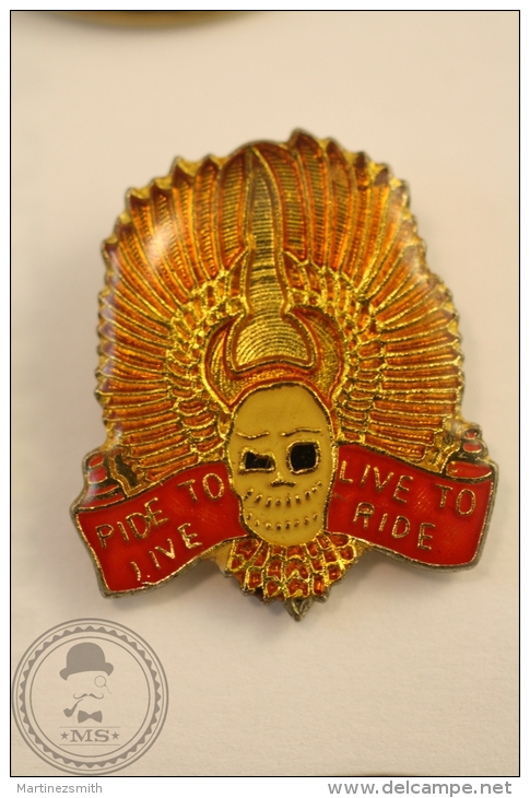 Motorcycle Skullhead With Wings - Ride To Live, Live To Ride - Pin Badge - #PLS - Motos